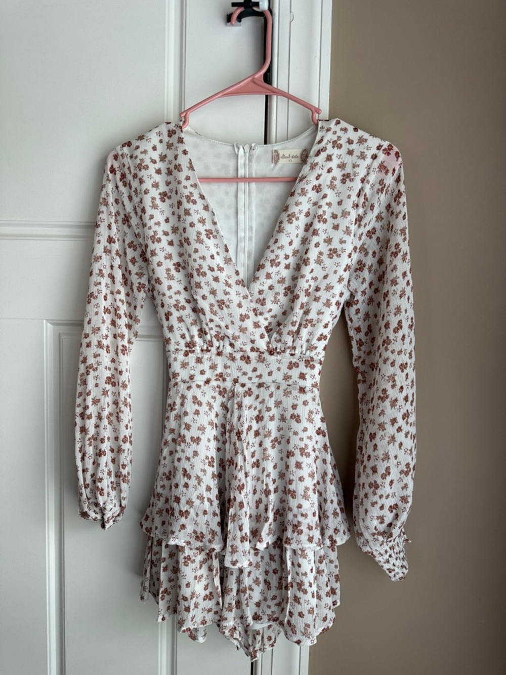 Altar'd State White Romper with Brown Floral Print